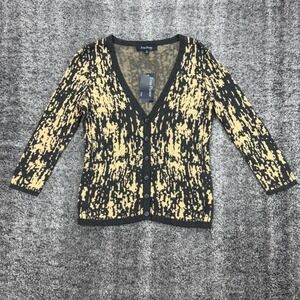 NEW Evan-Picone Petite Cardigan Top Womens PS Long Sleeve Black Tan Cotton Rayon
